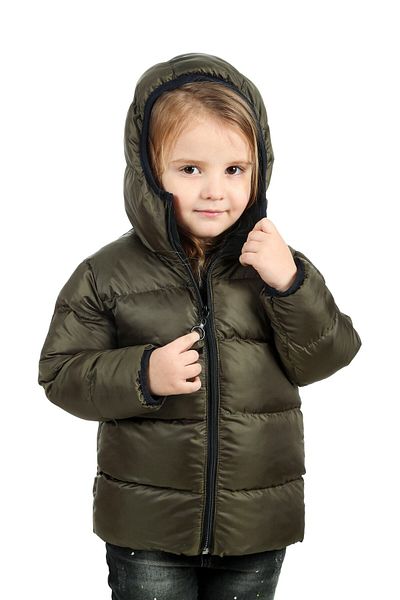 freemen Sports Girl Sports Children Khaki Fleece Hooded Waterproof Wind Resistant Coat & Coat
