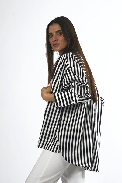 ABBRA Women's Striped Single Pocket Oversize Shirt