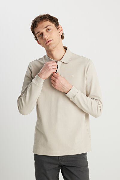 WRANGLER Regular Fit Normal Kesim Uzun Kollu Pamuklu Taş Rengi Polo Yaka Tişört
