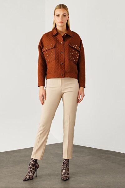 Moda İlgi Modailgi  Cepleri Trok Detaylı Kısa Kapitone Mont Taba