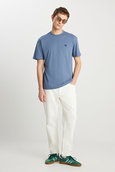 WRANGLER 100% Cotton Relaxed Fit Wide Cut Crew Neck Minimal Logo Light Blue T-Shirt