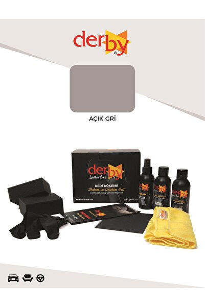 Derby Açık Gri Deri Döşeme Ve Direksiyon Boyama Ve Yenileme Seti - 3'lü Set