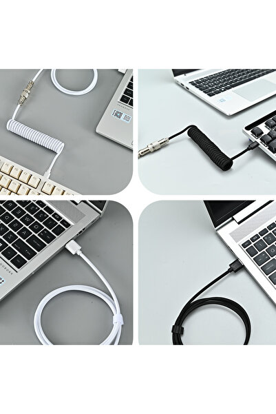 silabor Coiled Kablo (Sarmal) 120cm + 35cm | Mekanik & Manyetik Klavye Kablosu | Type-C USB, 8K 8000Hz