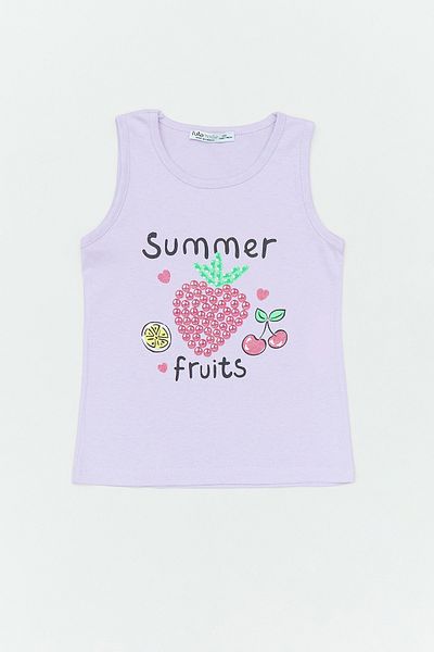 Fulla Moda Tricou pentru fete 100% bumbac cu imprimeu cu litere și fructe cu bretele groase