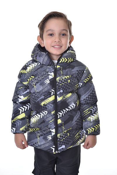freemen Sports Men's Sports Children's Yellow Black Digital Pattern Fleece Inside Water and Windproof Hooded Coat
