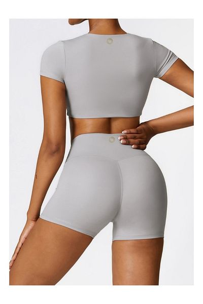 KAWN YOGA Womens Crop Top Shirt Short Sleeves - Padded Low Impact Workout Yoga Shirt