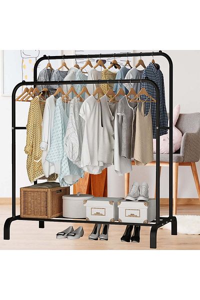 COOYA Metal Double Rail Clothes Rack, 110x54x150cm, Hanger for Hanging Clothes, Black