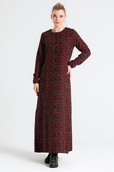 Eliş Şile Bezi Пижама с дълъг ръкав Nurcan Uzun Есенно-зимна рокля Черна Syh