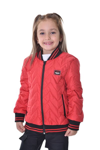 freemen Sports Girl Sports Children's Red College Collar Lined Water and Windproof Zipper Pocket Coat Jacket