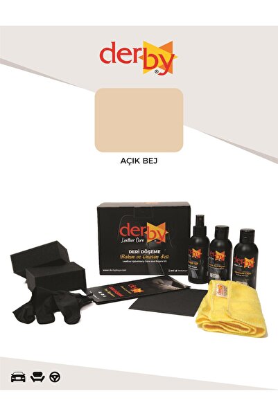 Derby Açık Bej Deri Döşeme Ve Direksiyon Boyama Ve Yenileme Seti - 3'lü Set