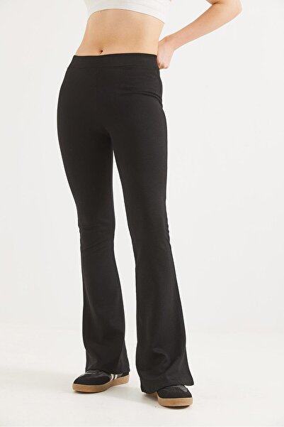 CALİENTE Flared Leg Ribbed Leggings Black