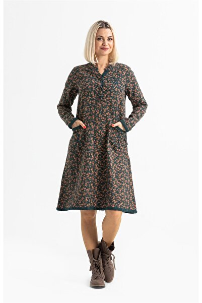 Eliş Şile Bezi فستان طويل الأكمام من الفلانيل بنمط زهرة النجمة قصير للخريف وا...