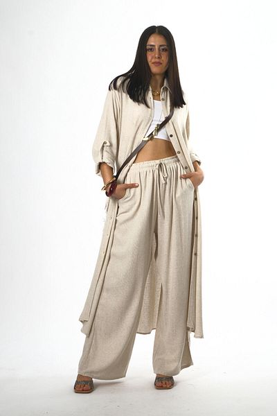 ABBRA Women's Cotton Tunic Set with Elastic Waist and Side Pockets