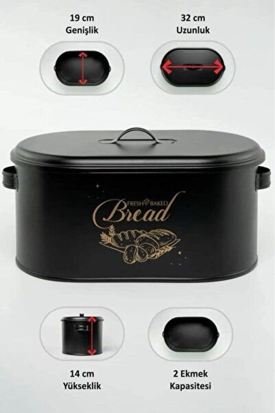 Bayev Black Bread Bowl with Lid Patterned Metal Bread Storage Box