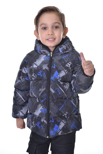 freemen Sports Men's Sports Kids Saks Anthracite Digital Pattern Fleece Water and Windproof Hooded Coat