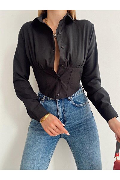 KASİDE Γυναικείο πουκάμισο Crop Corset με ελαστική μέση