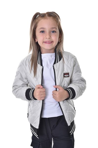 freemen Sports Girl Sports Children Stone College Collar Lined Water and Wind Proof Zipper Pocket Coat Jacket