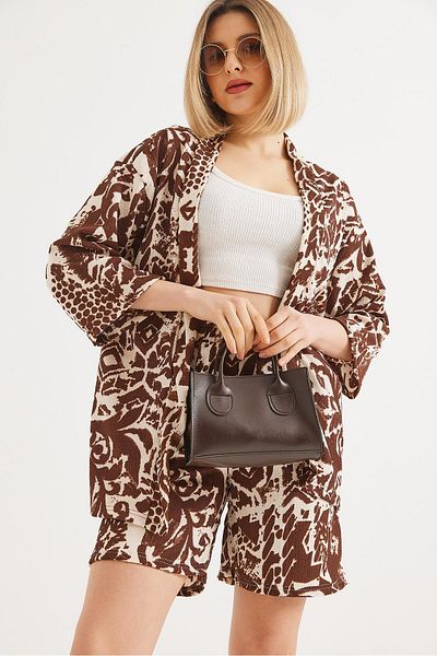 CALİENTE Ethnic Pattern Shorts Double Suit Brown