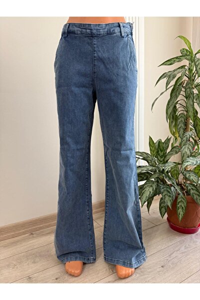 Diyor بنطلون جينز واسع الساق للنساء باللون الأزرق