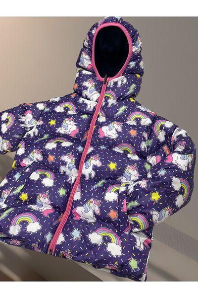 Royalside Sports Girl's Fleece Lined Hooded Unicorn Patterned Winter Sports Coat & Coat & Parka