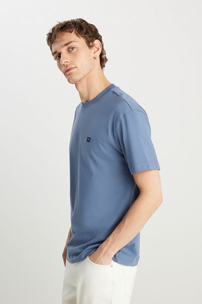 WRANGLER 100% Cotton Relaxed Fit Wide Cut Crew Neck Minimal Logo Light Blue T-Shirt