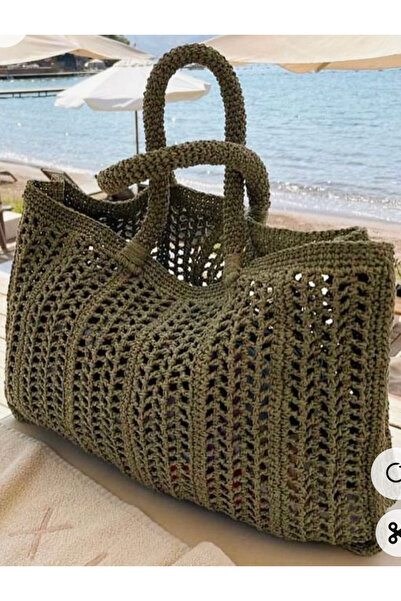 Derin Sanat Haki yeşil hem plaj hem günlük hasır çanta