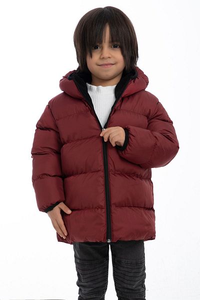 freemen Sports Men's Sports Children's Claret Red Fleece Lined Hooded Waterproof Wind Resistant Coat