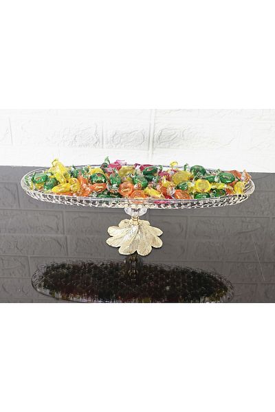 atabey home 41 cm Multi-Purpose Presentation Boat & Cookies Holder & Chocolate Holder with Samarkand Gold Legs