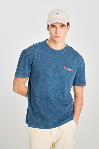 Lee %100 Pamuk Relaxed Fit Geniş Kesim Bisiklet Yaka Baskılı Mavi Tişört