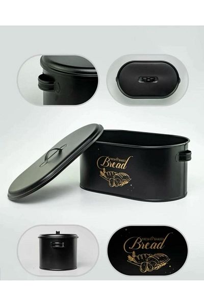 Bayev Metal Black Lidded Bread Box - Presentation Bread Bowl for Stylish Tableways