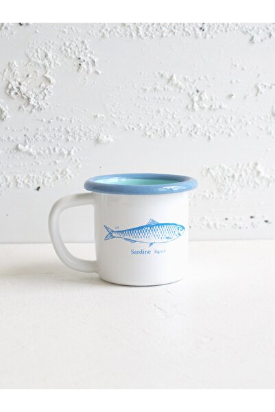 Elifle Emaye Küçük Kupa 250 ml Balık Desen Kupa Kahve Çay İçecek Kamp Piknik Denizcilik Deniz Ürünleri