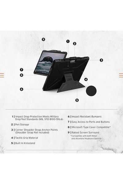 Urban Armor Gear UAG Metropolis for Microsoft Surface Pro 11/10/9 case Built-in Kickstand - Black