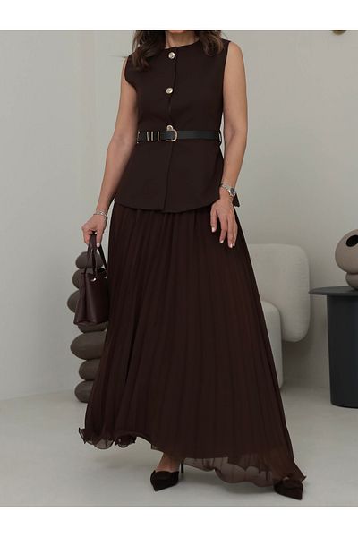 YouLikeButik Φούστα σιφόν με πλισέ με μακριά μέση ελαστική φούστα