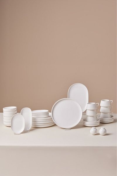 Karaca 34 Piece Stream Bone Meridian White Breakfast Set for 6 People