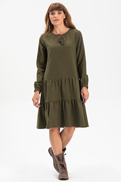 Eliş Şile Bezi Φόρεμα με μακριά μανίκια Güliş Flannel Κοντό φθινοπωρινό και χ...