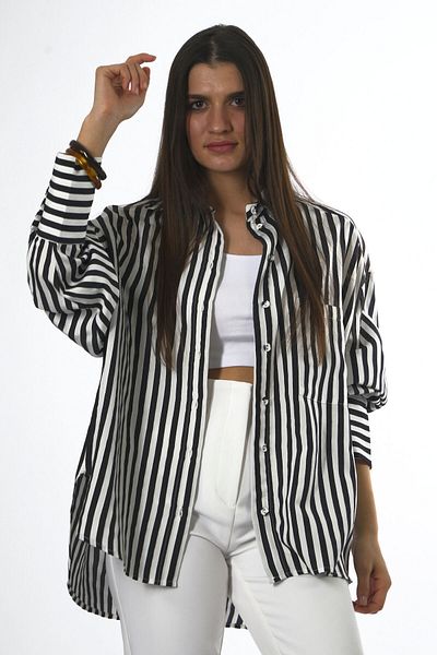 ABBRA Women's Striped Single Pocket Oversize Shirt