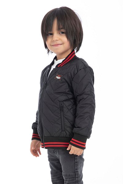 freemen Sports Men's Sports Children's Black College Collar Lined Water and Windproof Zippered Pocket Coat Jacket