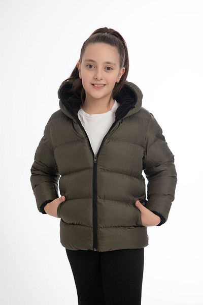 freemen Sports Girl Sports Children's Fleece-Lined Fur Hooded Waterproof Wind-Resistant Coat with Pockets