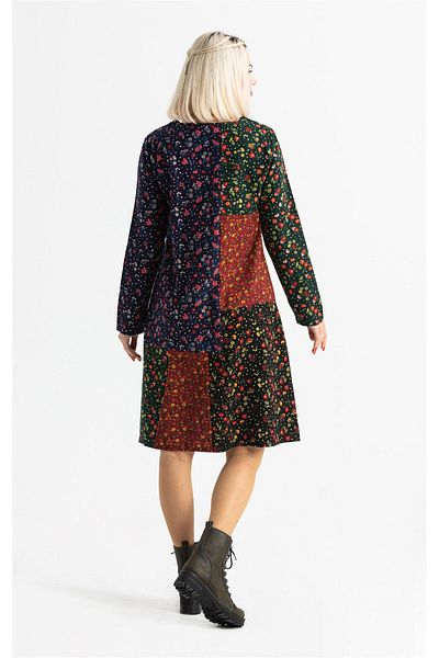 Eliş Şile Bezi Μακρυμάνικο Flannel Floral Wormwood Κοντό φθινοπωρινό και χειμερινό φόρεμα πολύχρωμο Rnk