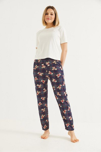 CALİENTE Pantaloni de pijama cu model în carouri cu ursuleț bleumarin
