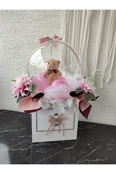 büyülücompany Büyülü Balon-ayıcık Çiçek Buketi Pembe Düş Balonlu Doğum & Sevgililer Günü Yıldönümü Hediye Kutusu