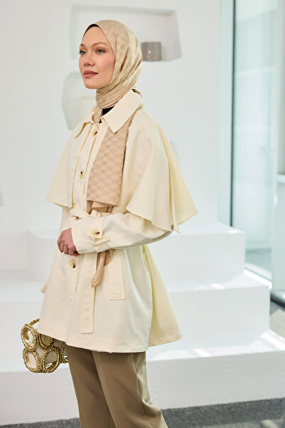 LOCCO Kadın Omuz Apolet Detaylı Kısa Trenç  Ekru