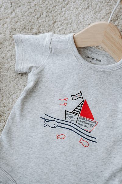 Mother Love 100% Organic Cotton Minimal Sailboat Patterned Short Sleeve Body