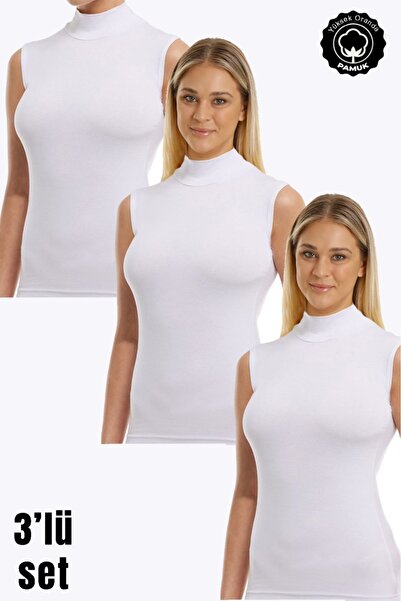 MS HAMİLE İÇ GİYİM KADIN SIFIR KOL BOĞAZLI BODY 3LÜ SET BEYAZ