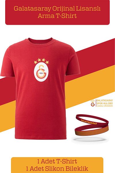 Galatasaray Αυθεντικό σετ μπλουζάκι και βραχιολάκι Arma με άδεια χρήσης - Ξύλινο κουτί δώρου