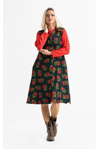 Eliş Şile Bezi Sleeveless Flannel Esra Midi Size Autumn And Winter Vest/Dress Green Ysl