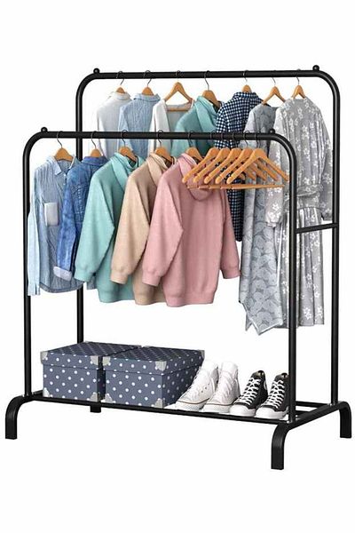 COOYA Metal Double Rail Clothes Rack, 110x54x150cm, Hanger for Hanging Clothes, Black