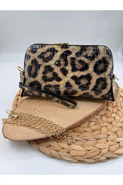 ONSTAR BAGS Glittery Leopard Patterned Chain Crossbody Gift Bag