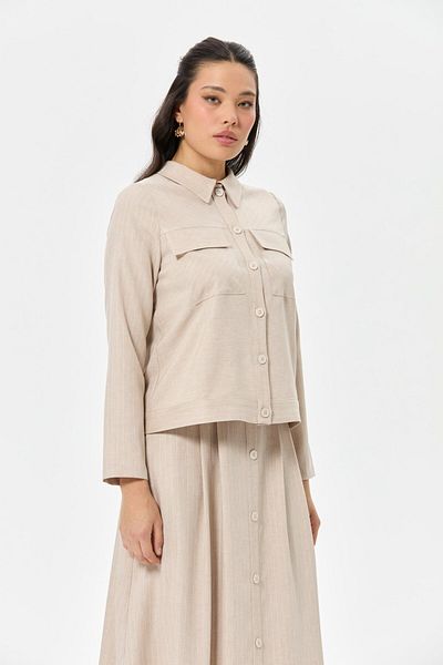 Esswaap Striped and Plain Polyviscon Fabric Skirt Suit Mink