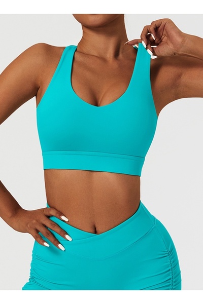 KAWN YOGA حمالة صدر رياضية نسائية مخططة من الخلف - حمالة صدر مبطنة منخفضة الت...